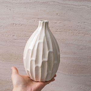 Jarrón de cerámica CallaFloral beige esmaltado estilo Wabi Sabi, jarrón grande para arreglos florales para sala de estar, decoración nórdica - Product Image 2