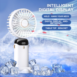 Ventilateur portable USB rechargeable à suspendre au cou, mini ventilateur de poche avec lumière, 5 vitesses, écran d'affichage, support de téléphone pliable, pour extérieur et hôtel - Product Image 6