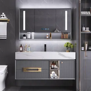 Lanjia 2022 novo azg019 parede do banheiro vanity com pia cinza montado na parede armário do banheiro