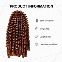 Ekstensi Rambut Kepang Sintetis Spring Twist Pre-Looped Crochet Braids Pendek untuk Wanita dan Remaja Putri 8 Inch 50g