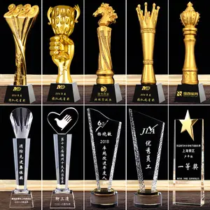 High Grade Cheap Custom Design Shape Blank Metal K9 Glass Trophy Crystal Award Trophies Gift Souvenir Craft