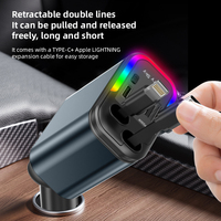 Chargeur de voiture 120W avec deux câbles rétractables, port USB Type C, chargeur de voiture multifonctionnel portable avec ciel étoilé