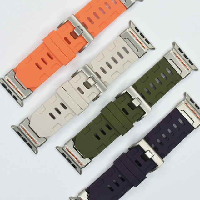 Luxury Press Buckle Widen Sport Silicone Strap for Apple Watch Ultra 49mm Metal Replace Watch Strap for Apple Watch 11 10