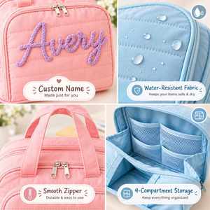 Personalized Quilted Toiletry Bag with Custom 3D Embroidery Name, Quilted Travel Cosmetic Pouch, Bridesmaid Proposal Gift - Product Image 5