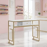 Table de Manucure Moderne en Bois avec Panneaux Marbrés, Tiroir de Rangement, Équipement Polyvalent pour Salon et Atelier
