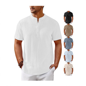 Camiseta Henley para Hombre Fitspi, Estilo Vintage a Rayas, Manga Corta, Corte Holgado Informal de Verano, Cuello con Botones, Tops de Playa - Product Image 3