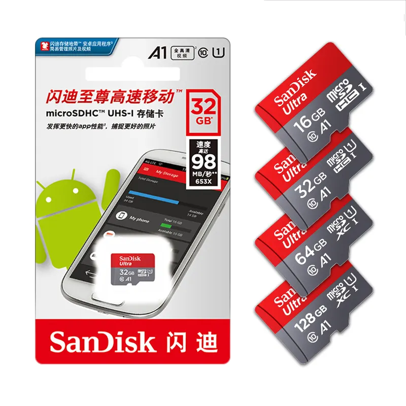 SanDisk Micro 32GB 64GB MicroSDXCフラッシュTF/SDカードA1ウルトラクラス10メモリーカード