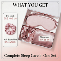 Kit de sommeil de luxe personnalisé en soie de mûrier 100% grade 6A, comprenant une taie d'oreiller en soie anti-friction, un chouchou et un masque de nuit pour une routine nocturne
