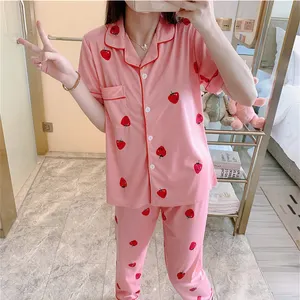 Groothandel Zomer Vrouwen Pyjama Knoppen Korte Mouwen Broek Slaap Nachtkleding Koreaanse Versie Casual Cartoon Leuke Homewear Pak