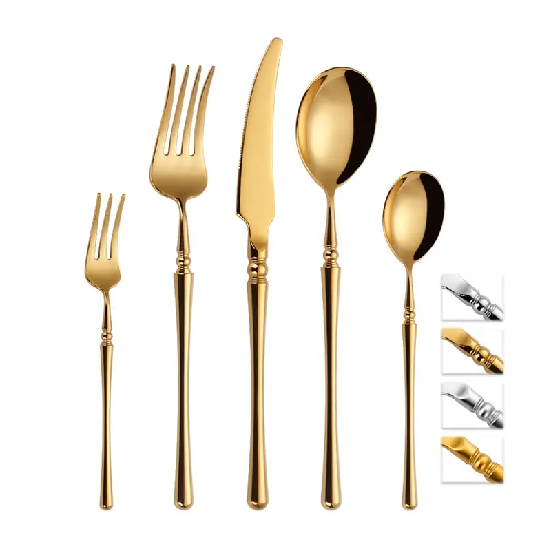 Gương Vàng Bộ Dao Kéo Sang Trọng Chất Lượng Cao Thép Không Gỉ 18-10 Nhà Hàng Dao Kéo Flatware Cho Đám Cưới Muỗng Nĩa Knife Set