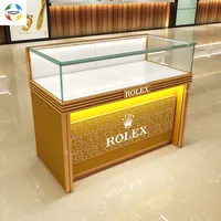 Luxury Floral Gold Design Shopping Mall Free Standing Pedestal Glass Showcase Display Cabinets for Watch Kiosk