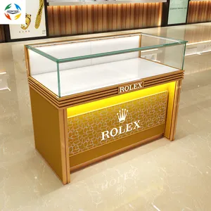 Luxus Floral Gold Design Shopping Mall Freistehende Sockel Glas Schaufenster Display Schränke Für Uhr Kiosk