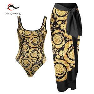 TW 2023 trajes de bano Cover Up vintage print backless one piece Bathing Suit Custom swimsuit sexy woman Swimwear Beachwear