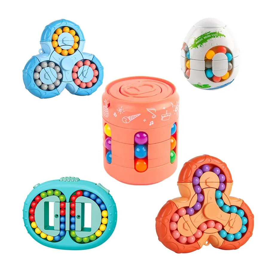 Kids Educational Color Matching Game Spinner Egg Fidget Magic Beans Cube Fingertip Rotating Beads Puzzle Toys