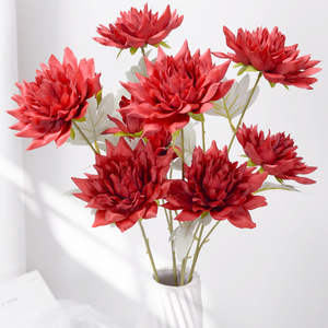 Flor Artificial de Dalia de Seda, 3 Cabezas, Tallo Largo, Dalia <span class=keywords><strong>Pinnata</strong></span> Artificial para Centros de Mesa de Boda, Decoración de Interiores del Hogar - Product Image 5
