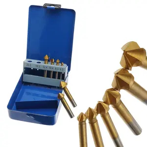 6pcs Set 3 Flutes HSS Hard Metals Titanium Three Edge Chamfer Chamfering End Mill Cutter Bit Countersink Set Drill Bit