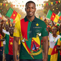 Polo personnalisé avec texte et chiffres, style carte du Cameroun, drapeau, voyage, travail, manches courtes, polyester, boutons, polos de golf