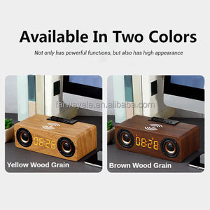 Bằng gỗ LED hiển thị đồng hồ báo thức FM <span class=keywords><strong>Radio</strong></span> bảng BT 5.0 loa với 10 Wát sạc không dây - Product Image 5