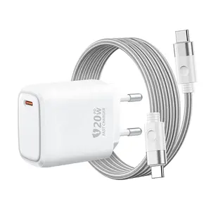 Orico 20W อะแดปเตอร์ไฟ USB-C พร้อมชุดสายเคเบิล C ถึง C, ที่ชาร์จโทรศัพท์ i ชาร์จเร็ว PD 20W, ปลั๊ก EU ประเภท C ที่ชาร์จ PD 20W