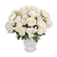 Bouquet de 7 roses et hortensias artificiels pour mariage, décoration simple pour salon, salle à manger et maison