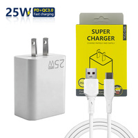 Chargeur GaN 25W USB-A+C PD3.0 à charge rapide avec câble et adaptateur secteur US pour iPhone 17 Pro Max