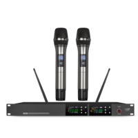 Micrófono Inalámbrico de Mano, Doble Canal, 100M, Pantalla LCD Digital, Sistema de Micrófono Dinámico UHF para Karaoke