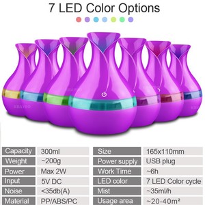 Diffuseur d'arômes Skybo violet, humidificateur USB silencieux 30 dB pour la maison, le salon, avec minuterie 2-8 heures - Product Image 5