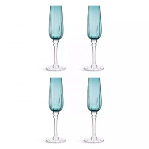 Blue Colored Ribbed <strong>Champagne</strong> Flute Glass Crystal Glass Wedding <strong>Champagne</strong> Glasses <strong>Champagne</strong> <strong>Coupes</strong> - Product Image 1