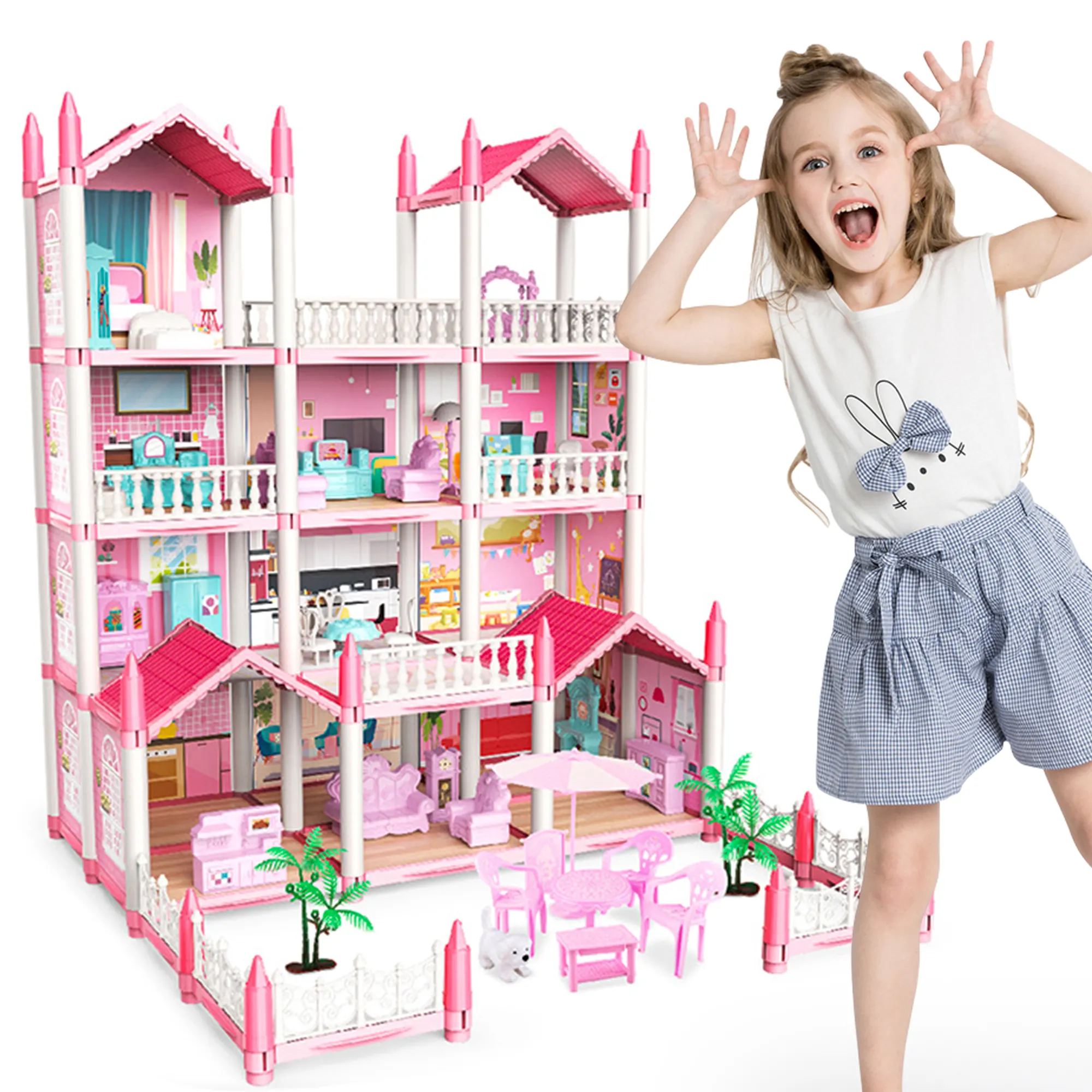 Zusammenbau von Mädchen Prinzessin Haus Puppenhaus Möbel Set Modell DIY Villa Spielzeug Kiddy Palace Spielzeug