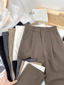 <span class=keywords><strong>Pantaloni</strong></span> da Ufficio a Vita Alta Stile Coreano per <span class=keywords><strong>Donna</strong></span> Autunnali Nuovi <span class=keywords><strong>Pantaloni</strong></span> <span class=keywords><strong>Neri</strong></span> Larghi Casual a Gamba Dritta con Bottone Stile Formale a Vita Alta - Product Image 3