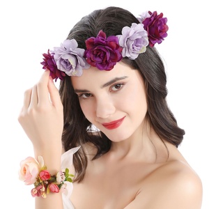 تاج زهور للفتيات بالجملة لتزيين الحفلات وإكسسوارات الشعر، إكليل زهور متعدد الألوان - Product Image 2