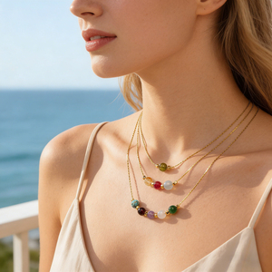 2026 Natural Turquoise Beaded Chakra Pendant Healing Crystal <b>Necklace</b> Strand Letter Shape Trendy Women's Minimalist <b>Necklace</b> - Product Image 3
