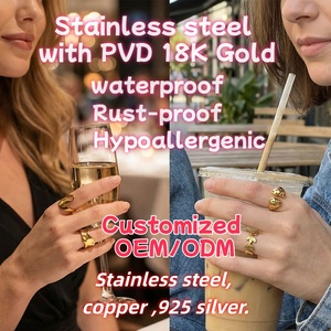 Anelli Placcati in Oro 18K con Zirconia Cubica, Regolabili, Aperti, Lucidi, con Pietre CZ Arcobaleno, Impilabili, Fede Nuziale Eternity - Product Image 3