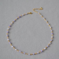 Collar Minimalista Hecho a Mano con Perlas y Cristales, Joyería de Piedra Natural Curativa, Acero Inoxidable Impermeable para Mujer
