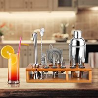 Ensemble de bar à cocktails Martini de qualité supérieure en acier inoxydable moderne, 14 pièces, avec support en bambou, capacité de 750 ml, kit de barman