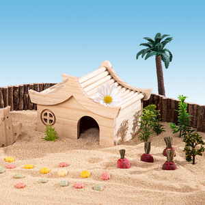 Maison en bois pour hamster, lit rafraîchissant d'été, tanière pour hamster doré, jouets, fournitures complètes d'aménagement paysager - Product Image 2