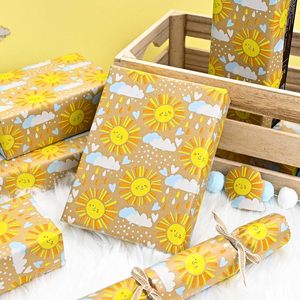 Kraft Baby Shower Wrapping Paper Sun Cloud Design 17 Inch X 16.5 Feet Recyclable Gift <b>Wrap</b> For Children - Product Image 6