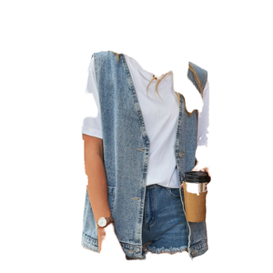 Chaleco Largo de Mezclilla Transpirable de Moda para Mujer, Color Sólido, Estilo Retro, Holgado, con Bolsillos, Prenda Exterior, Estilo Europeo-Americano - Product Image 4