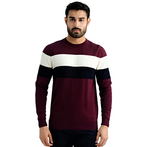 Pull en tricot rayé pour homme, manches longues, bordeaux, blanc, noir, style automne, 100% acrylique - Product Image 1
