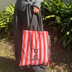 低起订量批发，可定制徽标和尺寸，棉质帆布手提袋，可重复使用的棉质条纹袋 - Product Image 2