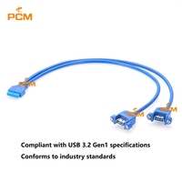 Kabel Header Motherboard 20Pin IDC ke USB3.0 Tipe A 2 Port Panel Mount 5Gbps Gen 1 1.6ft 0.5m Adaptor Pelat Slot Profil Rendah