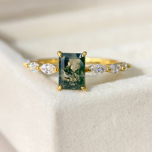 Anillo de Compromiso y Boda de Ágata Musgosa con Corte Princesa, Joyería Fina Clásica de Buena Calidad para Mujer, Regalo y Aniversario - Product Image 2