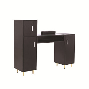 Mesa de Salón de Uñas con Panel Negro y Tapa de Vidrio, con Sistema de Vacío Integrado y Compartimentos para Estación de Manicura - Product Image 1