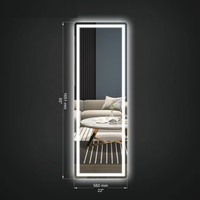Miroir de salle de bain d'hôtel pleine longueur avec interrupteur tactile, design moderne, rectangulaire à coins arrondis, LED surdimensionné, mural