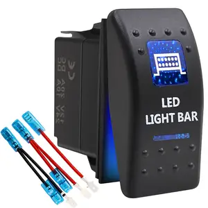 Saklar lampu LED 5 Pin, saklar lampu LED biru 12V Rocker On Off, saklar tekan Putton untuk kendaraan mobil laut perahu truk