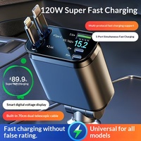 Cable Retráctil 5 en 1 de Carga Rápida USB para Coche, Cargador de Teléfono Móvil con Encendedor de Cigarrillos, Gran Venta