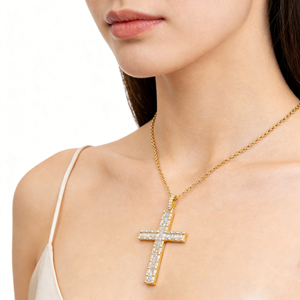 Collar Clásico de Compromiso con Colgante de Cruz y Diamante CVD Cultivado en Laboratorio, Chapado en Oro de 10K/14K/18K sobre Plata Personalizada, Cadena para Suéter, Regalo VS - Product Image 6