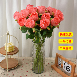 Roses artificielles en soie, fleurs roses, décoration de mariage, décoration de la maison, accessoires de photographie, arrangement en vase - Product Image 1