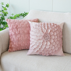 Nuova Federa per Cuscino in Stile Ins, Rosa Quadrata con Ricamo a Coniglio in Peluche e Fiori 3D, Graziosa Federa per Divano - Product Image 3