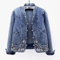 Nouvelle veste en jean brodée pour femme, style printemps, coupe courte, cardigan, manteau de cow-boy, style chinois, veste en jean basique pour femme